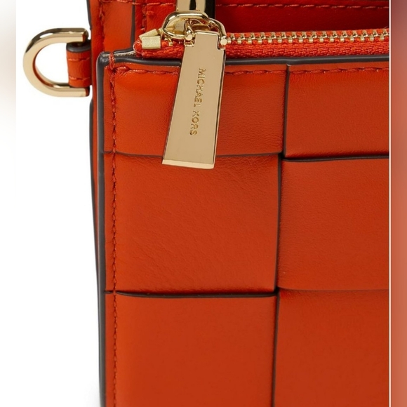 Orange Michael Kors Large Flat Phone Case Wristlet Wallet Grid Poppy - Picture 6 of 7